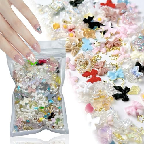 500 Pcs Multi-Colored 3D Bow Nail Charms, Resin Bow Nail Accessories for Nail Art Design, Mixed Color Bow Nail Charms Decorations for Acrylic and DIY Crafting