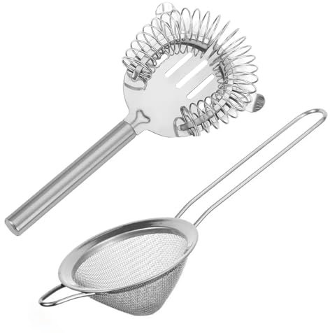 Arrderly 2 colini per cocktail, a maglia fine e manico, in acciaio inox argentato, 18,8 cm