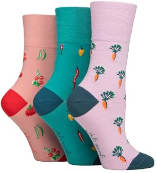 SockShop RHS Royal Horticultural Society Women's Socks - RHS x Gentle Grip Floral & Botanical Patterned, Soft Cotton Socks, Gift for Gardeners, Size 4-8 Multipack of 3 Pairs Vegetables 4-8