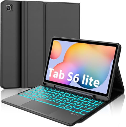 SENGBIRCH - Carcasa de teclado para Samsung Galaxy Tab S6 Lite 10,4 2024 con panel táctil - AZERTY francés retroiluminado 7 colores, teclado desmontable inalámbrico Bluetooth, funda para P610 de 10,4