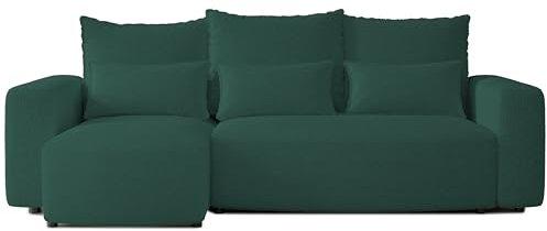 4ALL HOME Ecksofa mit Schlaffunktion Travis 248x148 cm, Couch, Sofa mit Bettkasten, Eckcouch, L-Form, Schlaffsofa, Universal (Boucle Centaur 12 Meeresgrün)