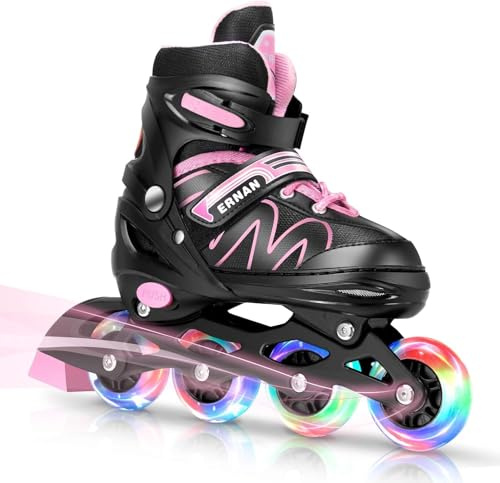 ERNAN Inline Skates, Adjustable Light up Inline Skates, for Boys and Girls, Roller skate for Youth, Beginner