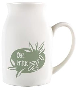 Boho Oat Milk Jug - Minimalist Small Porcelain Vegan Creamer Jug Pitcher with Handle, 450ml, White