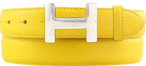 BELTINGER Damen-Gürtel HAILEY aus strukturiertem Leder 3 cm | Schmaler Ledergürtel für Damen 30mm | Silber glänzend | Gelb 100cm