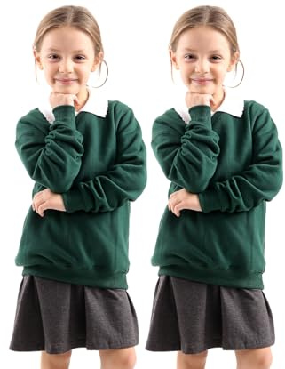 WOOD QUAIL Girls Boys V Neck (Pack of 2) School Jumpers Kids Long Sleeve Fleece Unisex School Uniform Jumper Sweatshirts UK Size (5-13 Years)