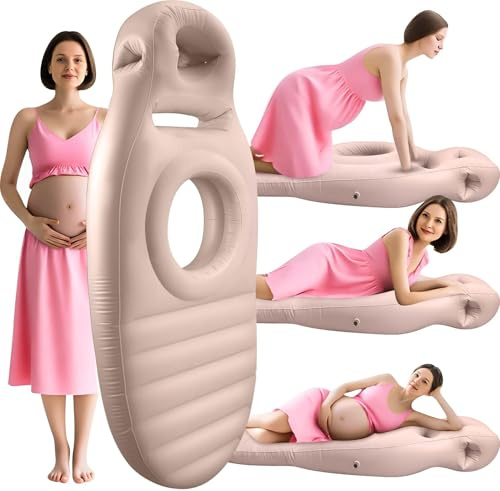 Elprico Schwangerschaft Kissen Zum Schlafen, Aufblasbarer Schwangerschaftskissen mit Bauchloch für Schlafende Unterstützung, Massage und Yoga (Gray)