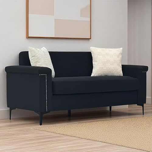 FammyLoft Sofa 2 Sitzer, Ecksofa mit Schlaffunktion, Elegantes Skandinavisches Schlafcouch mit Solides Holzgestell, Moderner Sofa Bed, für Wohnzimmer/Schlafzimmer/Büro, 172cm, Leinengewebe, Schwarz