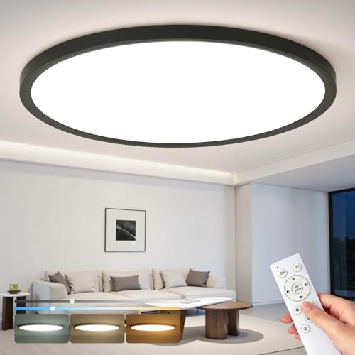 OTREN LED Deckenleuchte Wohnzimmer Dimmbar 56W 5600LM 60 cm | mit Fernbedienung,Nachtlicht & Speicherfunktion, 3000K–6500K, IP44 Wasserfest,Schwarze Deckenlampe für Schlafzimmer, Küche