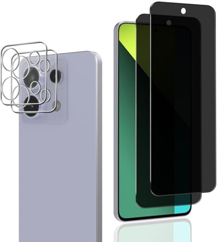 Rnnmeeko Verre Trempé Anti Espion pour Xiaomi Redmi Note 13 Pro 5G, 1 Pièces Anti-Spy Film de Protection D'écran et 2 Pièces Protecteur Caméra Arrière, Sans Bulles 9H Dureté Protection écran