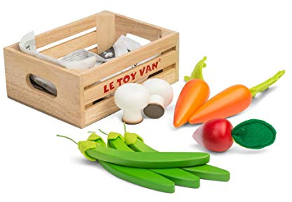 Le Toy Van - Wooden Honeybee Market Vegetables Age 2+ '5 a Day' Crate | Supermarket Pretend Play Shop Food