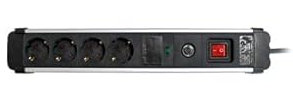 SIMON - Enchufe Múltiple Extrapower, Ladrón de Enchufes con Interruptor, 4 Tomas Schuko 16 A 250V, Protección de Sobretensiones y Cable 1,5M, Color Aluminio