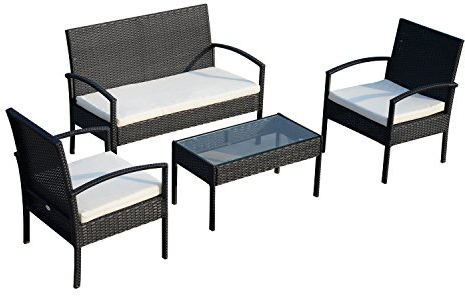 Outsunny Polyrattan Sitzgruppe Garnitur Lounge Sofa Gartenset 7 TLG. mit Kissen, Schwarz