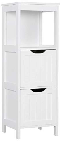 Yaheetech Meuble Rangement Salle de Bain Colonne Salle de Bain Armoire Toilette Meuble WC avec 2 Tiroirs et 1 Etage 30 x 30 x 89 cm Blanc