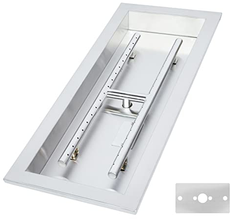 GASPRO 61 x 20,3 cm große Drop-In-Feuerstelle und Brenner, Erdgas- und Propangas-Feuerstelle mit H-Brenner, robuster Edelstahl 304, Montageplatten im Lieferumfang enthalten
