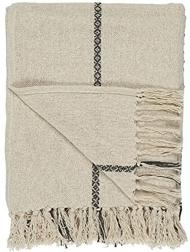 IB Laursen - Decke, Plaid, Quilt - Baumwolle - Creme/Streifen Schwarz - 130 x 160 cm