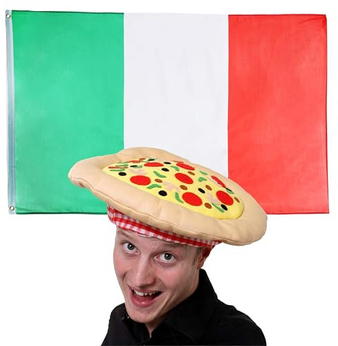 I LOVE FANCY DRESS - Italienische Flagge und Pizza-Hut, Kostümzubehör-Set, 91 x 152 cm, Karnevals-Flagge und Hut, Kostümzubehör für Fußball- und Rugby-Fans, Unisex-Erwachsene