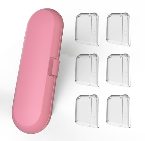 Philips Sonicare Reiseetui & 6 Wiederverwendbare Zahnbürstenkopfabdeckungen, Rose, 3-teiliges Set, Travel