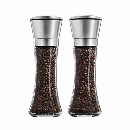 Voarge - Macinaspezie manuale in acciaio inox 304, 2 pezzi, macinino regolabile, bottiglia creativa per spezie