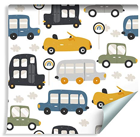 Wallepic Tapete 10m Vlies Tapete Autos Verkehrszeichen Kinder Vliestapete 1000x53cm Wand Tapete Wohnzimmer Kinderzimmer Moderne Wanddeko Wand Dekoration