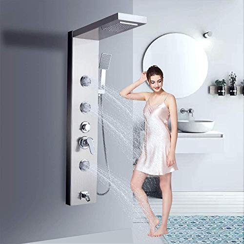 Huin Panneau de colonne de colonne de douche en acier inoxydable 304 avec 3 x jets de massage mitigeur avec douche à effet pluie cascade et bec de baignoire ensemble de douche mural