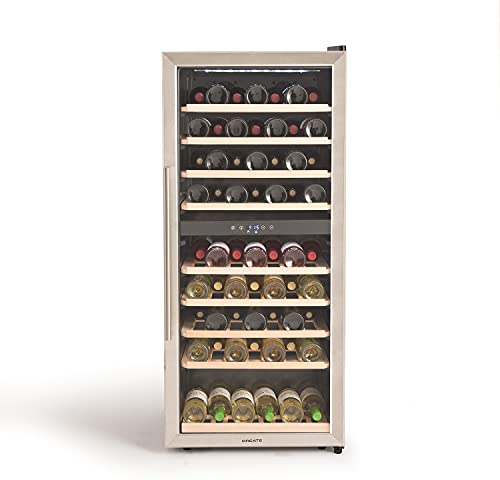 CREATE/WINECOOLER XXL/Vinoteca refrigerada 70 botellas/Rango térmico de 5° a 18º grados, luminaria LED de bajo consumo, 9 estanterías de madera de Haya maciza