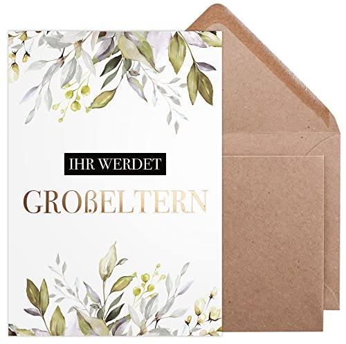 Olgs Karte zur Schwangerschaftsverkündung | Ihr werdet Großeltern | Überraschungskarte mit Umschlag und Golddruck in A6 | Du wirst Oma Opa Karte