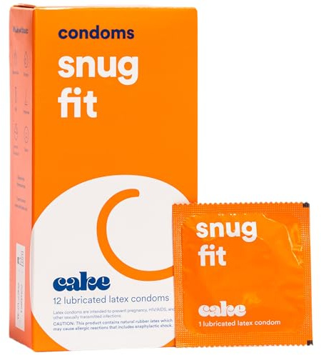 Hello Cake Snug Condoms, Premium Silicone Lubricated Latex Condoms for Men, Smaller and Tighter Natural Fit, BPA Free, Fragrance-Free, Glycerin Free – 12 Count