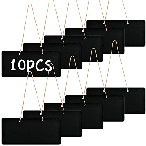 10 Pièces Tableaux Noirs à Suspendre, 18 x 8 cm Mini Ardoises Rectangulaire, Craie Effaçable Ardoise pour École Restaurant Bar Café Mariage Fête Décoration Messages