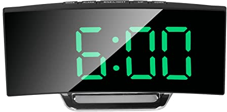 Cyrank Orologio digitale ampio display, sveglia digitale a LED, funzione luminosa a specchio Orologio curvo elettronico intelligente per camera da letto di casa