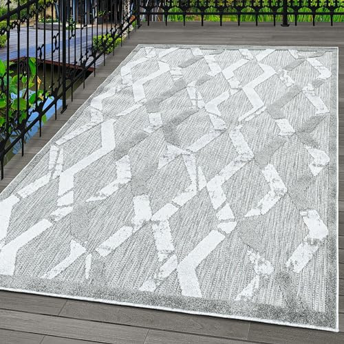 Carpettex Indoor & Outdoor Teppich Wetterfest Boho Design Teppich Küchen Balkon Terrasse Garten auch Wohnzimmer Teppich, Farbe: Grau, Größe: 140 x 200 cm