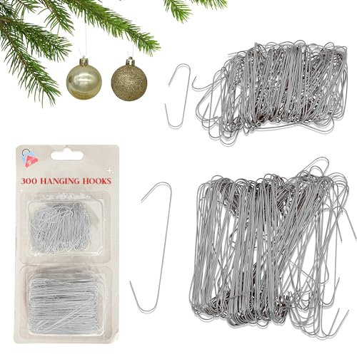 300x Silver Hanging Hooks for Christmas Party Decorations, Hangers Flexible Metal Wire Xmas Tree Ornaments Décor