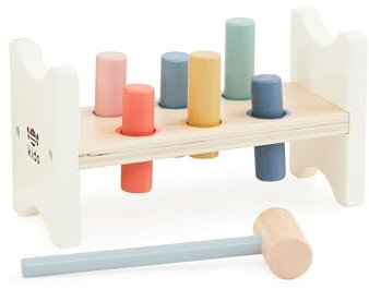 Just bee kids Wooden Hammer Bench | Toys For 1 Year Old Boys, Girls | Plastic-Free | Soft Pastel Colours | Smooth Edges | Pounding Bench with Pegs and Mallet | 1st Birthday Gifts