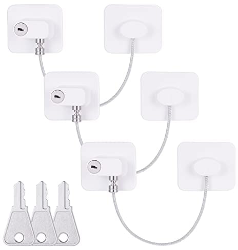 XINRUI 3PCS Fridge Lock Children Safety Refrigerator Lock Fridge Locks for Adults Baby Safety Fridge Locks Cupboard Lock with 3 Keys and Strong Adhesive for Cabinet Drawer Fridge Freezer
