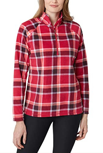 Eddie Bauer Damen Ultra Soft Fleece 1/4 Reißverschluss Langarm Pullover Top, Dark Berry Plaid, Groß