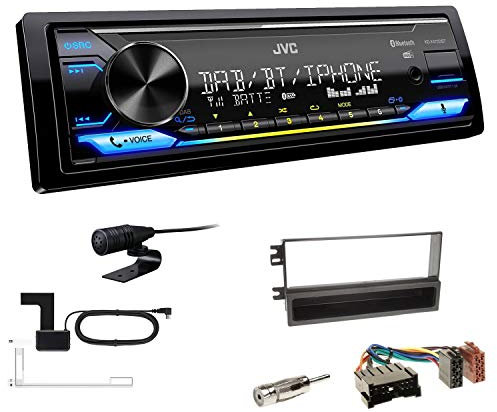 JVC KD-X472DBT 1-DIN Autoradio Bluetooth USB inkl DAB Antenne Einbauset passend für KIA Sorento 2002-2006 schwarz