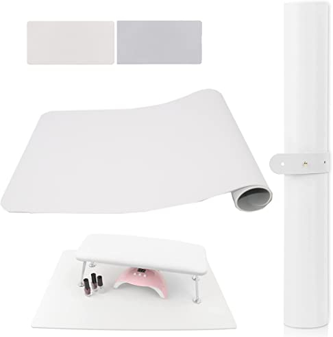 (MAT ONLY) White Nail Arm Rest Mat, AMOYUN Double-sided Nail Art Table Pad for Manicure Pillow Nail Cushion Soft Microfiber Leather Nail Mat Nail Desk Pad Nail Technician Accessories for Nail Salon