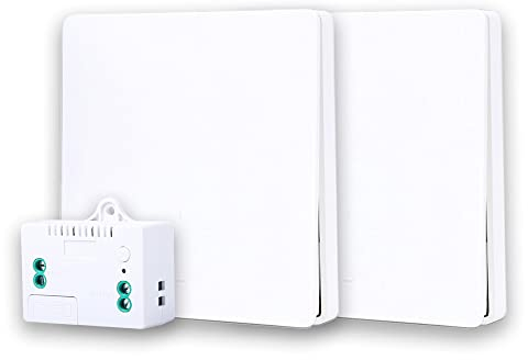 Funkschalter System Batterielos Kabellos Wireless Wandschalter & Batterieloser Drahtloser Funk Empfänger Keine Verkabelung KINETIC (2x Schalter (1 Fach) mit Empfänger)