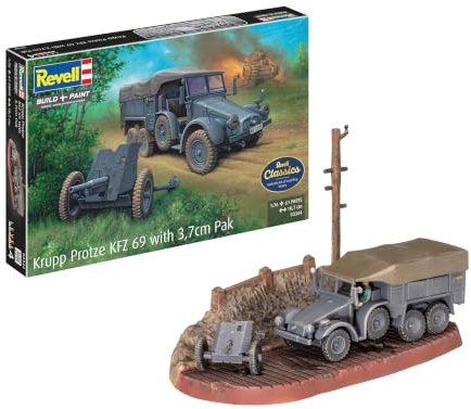 Revell 03344 Krupp Protze KFZ 69 avec kit de Maquette à l'échelle 1/76 Pak 3,7 cm