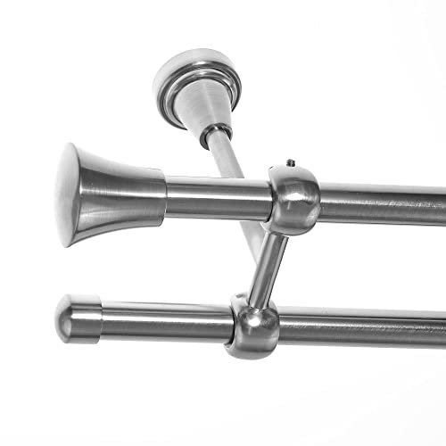BASIT Gardinenstange I Edelstahl Look Metall Ø 16mm I Vorhangstange I Gardinenstangenset I Deckenbefestigung I 2 läufig mit Deckenmontage I Knauf I Länge 540 cm I Design D24 E19 E17