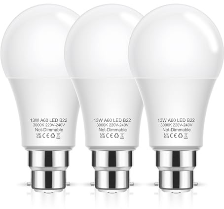 B22 Bayonet Light Bulbs 100W Equivalent, LED Bulbs Bayonet 3000K, 3Pack
