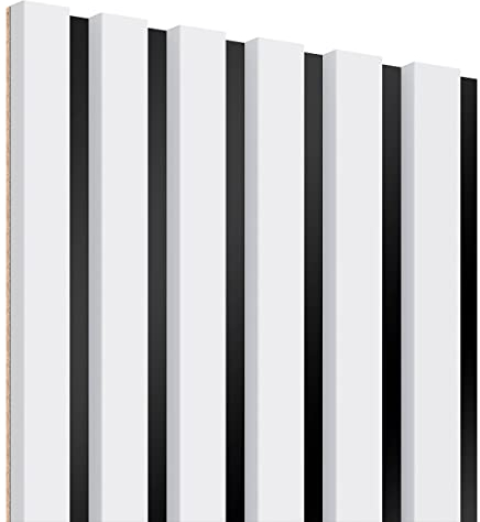 KLEMP Wandpaneele – Lamellenleisten aus MDF auf HDF Platte 30x275 cm, Wandverkleidung zur Montage mit Kleber oder Klebeband auf schwarzem Untergrund 5er-set Weiß Matt