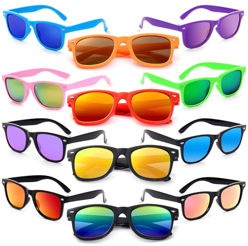 Dwenarry Party Sonnenbrille Set Für Herren Damen Bunte Vintage Sonnenbrillen Verspiegelt Pack Neon Party Brillen Für Karneval/Fasching 12 Stücke
