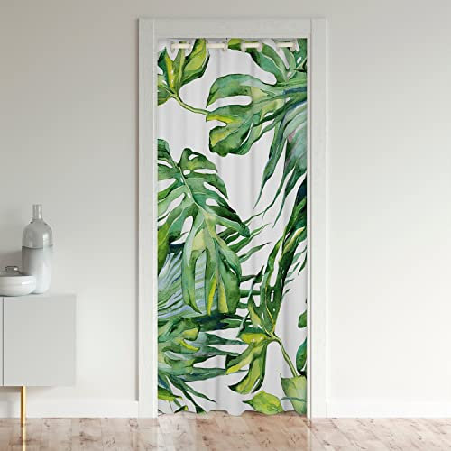 Loussiesd Palm Leaf Doorway Curtain Privacy Kids Door Cover Curtain with Back Inside Green Tropical Leaves Entryway Mat Room Divider Curtain Cover Blackout Curtain Bedroom 132x203cm 1 Panel