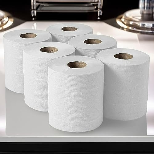 PackZone Centrefeed White Roll – 6 Pack, 2-Ply Embossed, High Absorbency Multipurpose Kitchen Towels, Dispenser-Friendly, Wiping Paper for Home, Office & Commercial Use