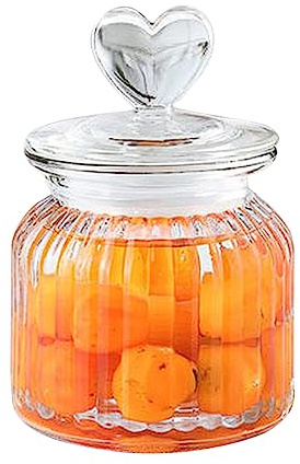 ECYC 650 ml Heart-Shaped Glass Jar with Handle, Food Storage Jar, Clear Glass Container for Coffee Beans Nuts Cookies Spices Candy Sugar Tea