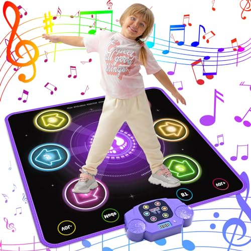 ZWOOS Tanzmatte für Kinder ab 3 4 5 6 7 8 9 10 11 12 Jahre- Integrierter Musik mit Bluetooth, 5 Herausforderung Modi Kindertanzmatten mit 6 LED Leuchten, für Mädchen Weihnachten und Geburtstage