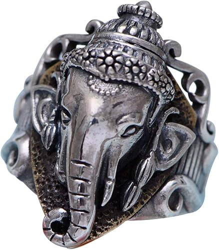Retro Vintage 925 Sterling Silber Hindu Elefant Lord Ganesh Ring Ganesha Schmuck for Männer Frauen Größe PW 1/2 (Größe: U) (Size : T 1/2)