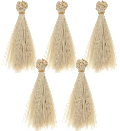 EXCEART 5 Stück puppenhaare zum Basteln Puppe Tressen Perücke Puppen 15cm Lange Glatte Haar Perücken Puppen Hitze Beständig Gerade Synthetische Haar für Puppen Haare DIY Selber Machen Gold
