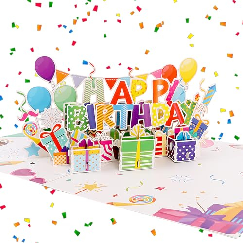 Pop Up Geburtstagskarte Happy Birthday Karte, 3D Pop Up Karte Geburtstag Geburtstagskarten mit Umschlag für Frauen Mütter Mädchen Männer Freunde Romantik Geschenk-Karte Gemischte Farbe