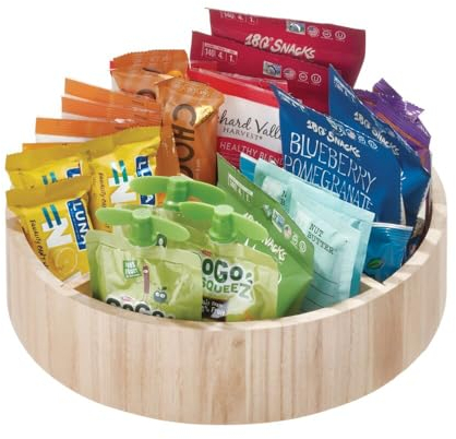 The Home Edit by iDesign 30,5cm Lazy Susan Drehteller mit herausnehmbarer Trennwand, natürliches Paulownia Holz